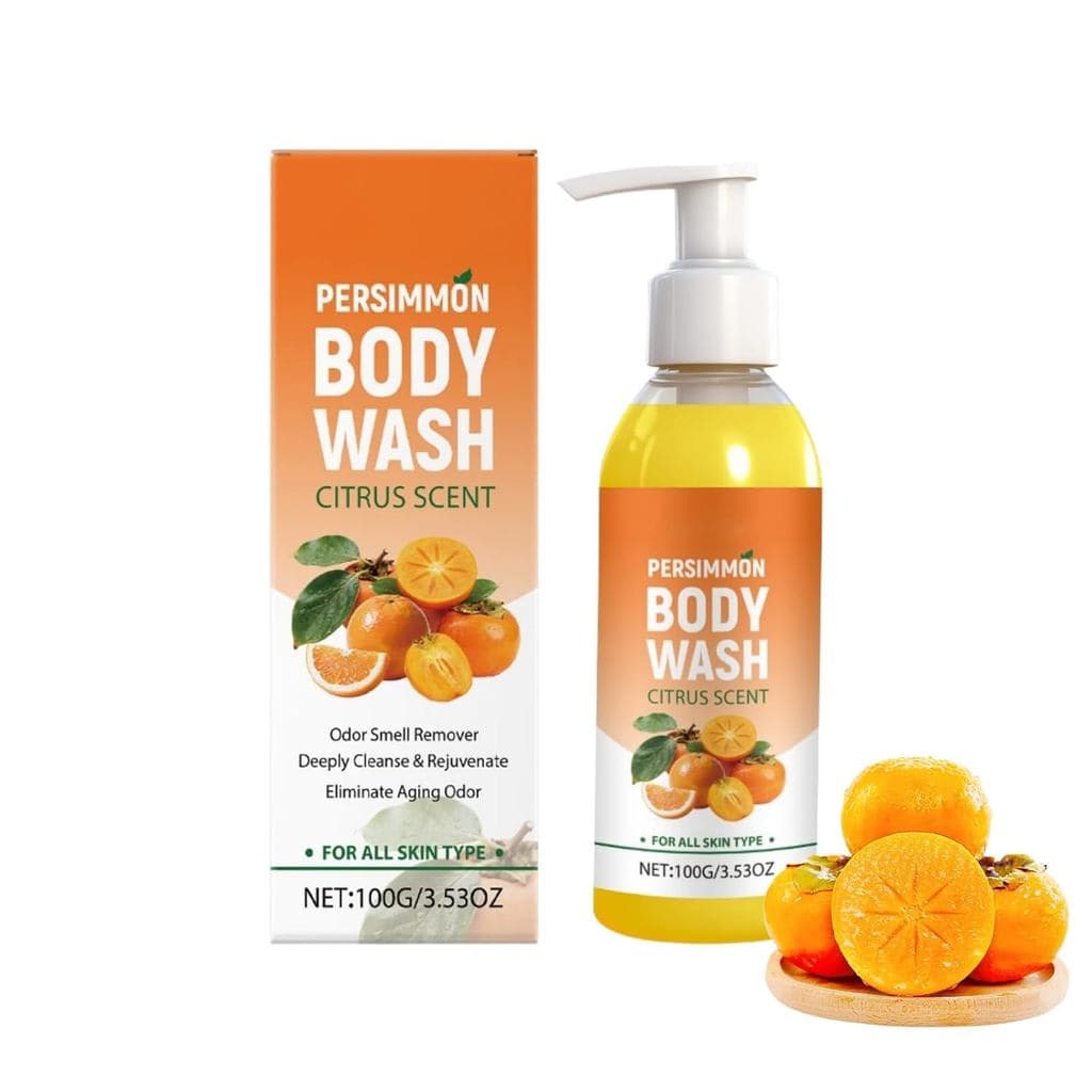 Gel de Banho Refrescante de Caqui, Sabonete Líquido Corporal de Caqui com Extrato de Chá Verde Contra Odor Corporal, Sab
