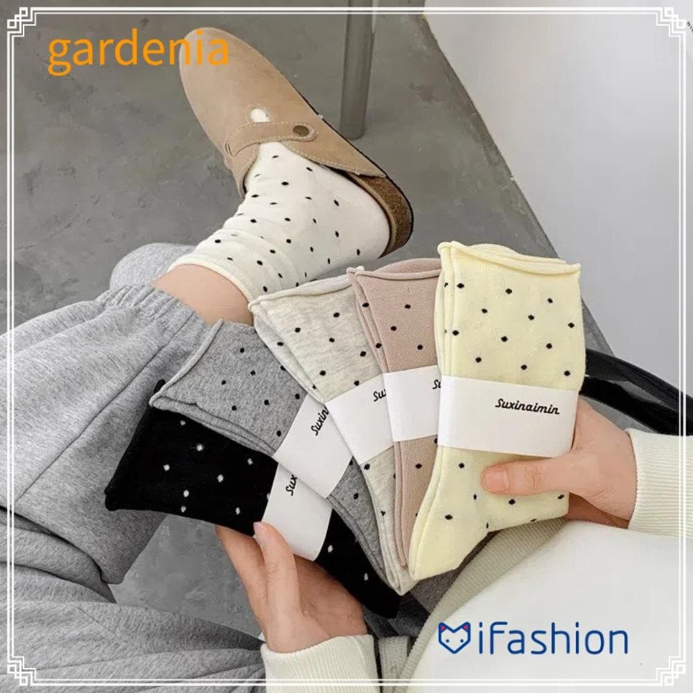 Meias De Bolinhas GARDENIA , Cano Médio Absorventes De Suor Com Borda Enrolada Femininas Finas Respiráveis De Verão