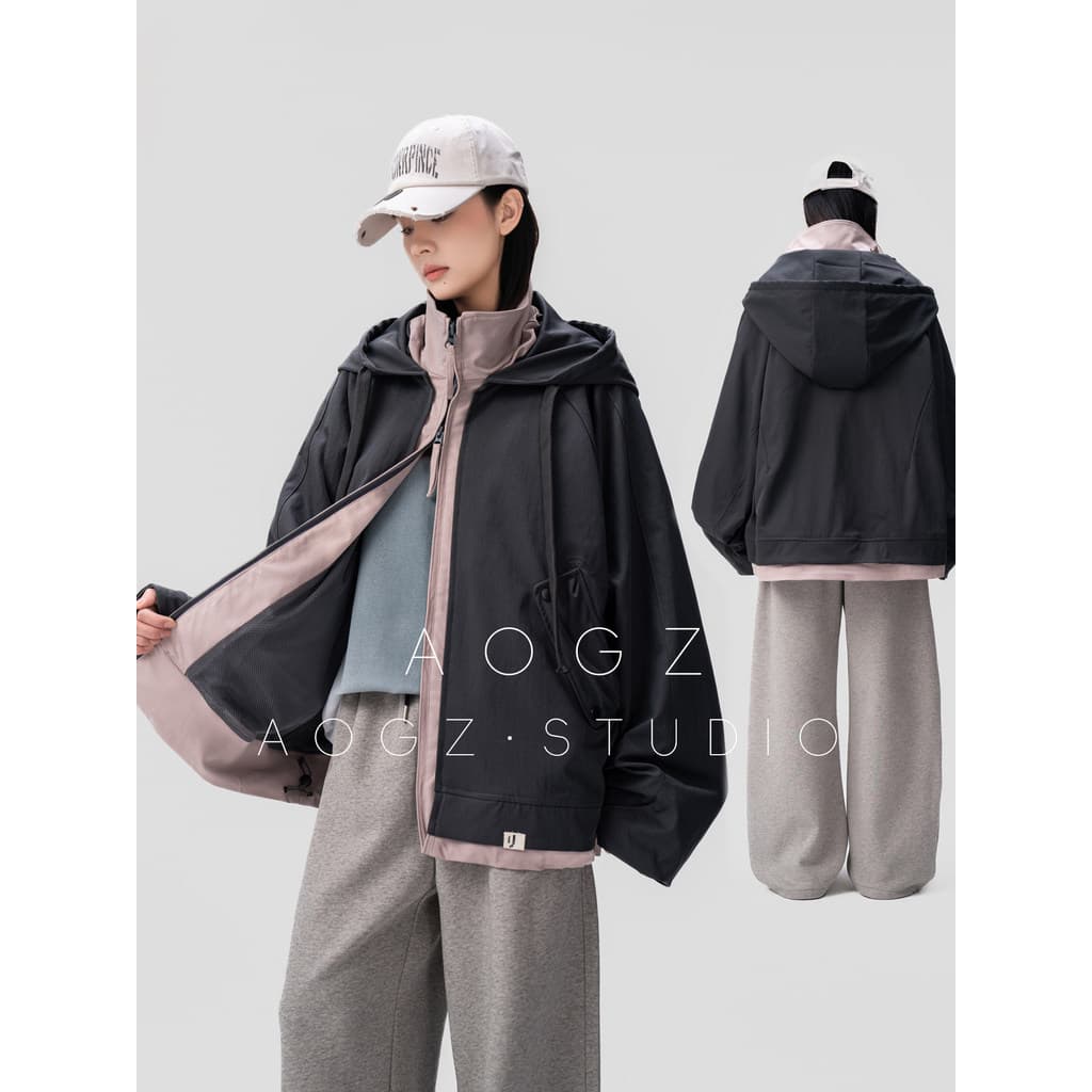 AOGZ jaqueta estilo macacão jaqueta masculina feminina primavera outono novo estilo solto à prova de vento ao ar livre f