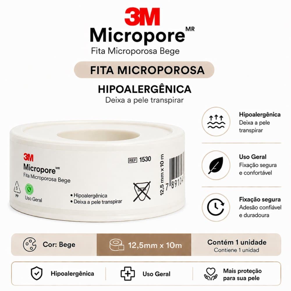 FITA MICROPORE HIPOALERGÊNICA BEGE - 3M 12,5MM X 10M