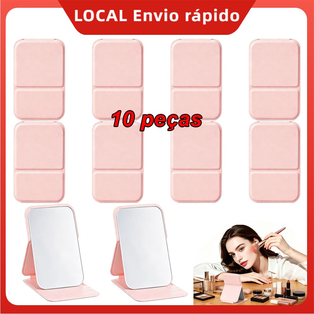 10 Peças Espelho de Maquiagem Dobrável Portátil Rosa – compacto, levíssimo, para necessaire e mochila