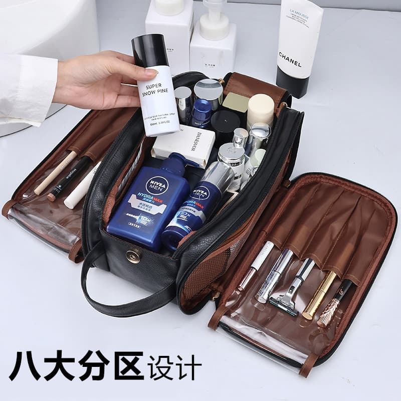 Selvagem novo estilo saco de higiene pessoal multifuncional negócios duplo zíper saco de armazenamento masculino grande