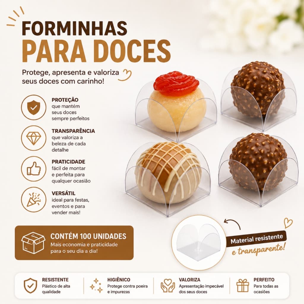 Kit 50/300 Forminha Acetato Brigadeiro Gourmet Para Doces Finos Luxo Transparente Festa Aniversário