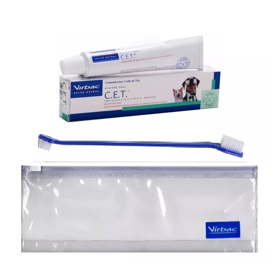 Kit De Saúde Oral Virbac CET : Pasta De Dente + Bolsa De Viagem + Escova De Dentes