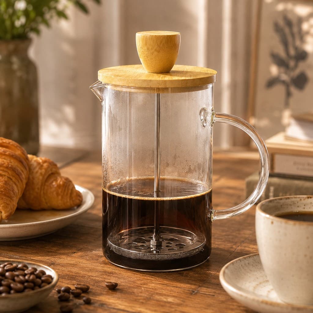 Cafeteira Prensa Francesa Tampa de Bambu 600 Ml -Prensa Inox