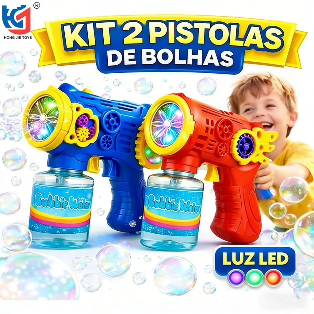 Kit 2 Unidades Máquina de Bolhas de Sabão Automática Lançador LED Brinquedo Infantil Ao Ar Livre