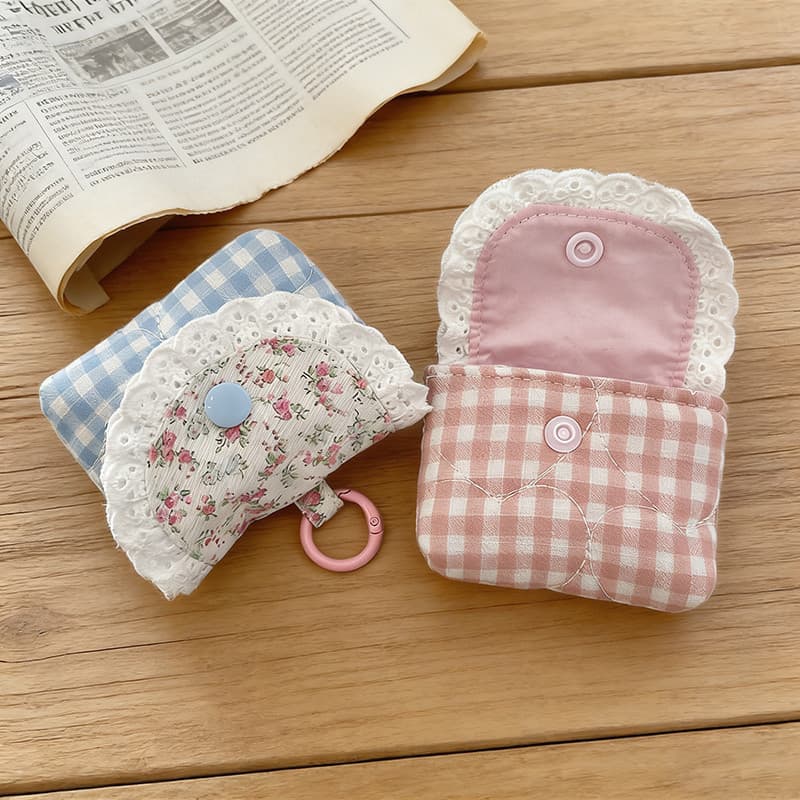 Bolsa de Renda para Moedas e Fones de Ouvido, Estilo Campestre, Bolsa Portátil para Uso Diário
