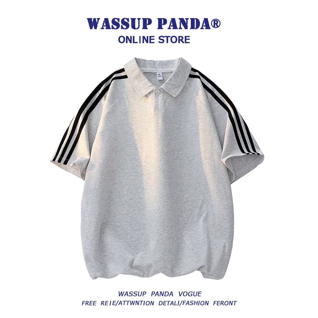 WASSUP PANDA Camisa polo listrada retrô de manga curta masculina verão solta Casual na moda meia manga camiseta Top