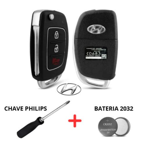 Chave Canivete Carcaça Hyundai HB20 HB20x HB20s 2012 a 2019 + Bateria + Chave Phillips