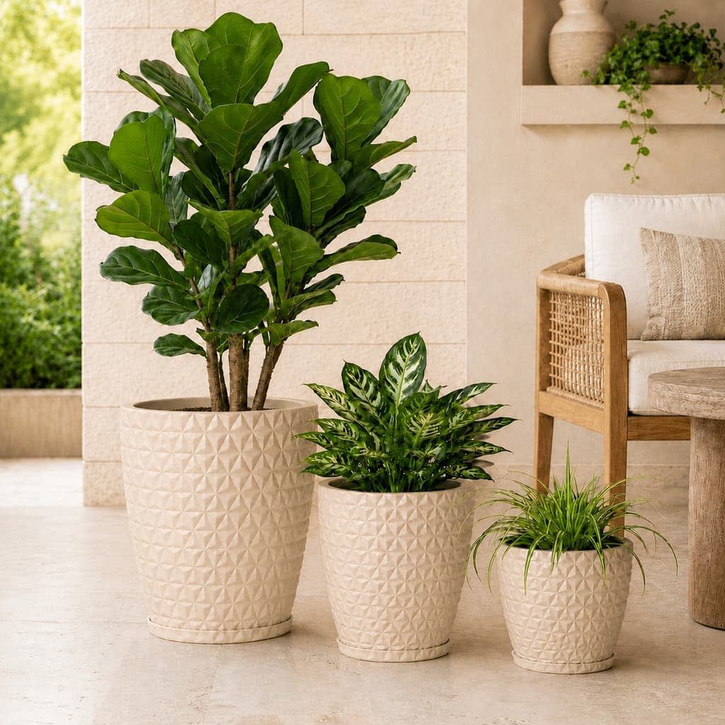 3 Vasos para Plantas Diamante Estilo 3D Elegante e Moderno com Prato Casa Sala Jardim