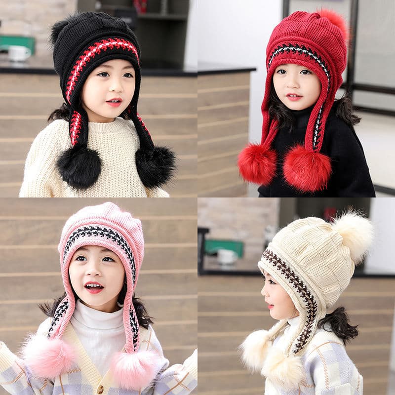 Estilo pai-filho crianças chapéu inverno bonito menina princesa chapéu outono inverno forro de lã quente malha proteção