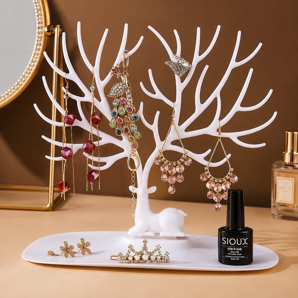 Porta-Joias Decorativo Estilo Nórdico INS – Suporte Elegante em Formato de Veado para Armazenar Acessórios