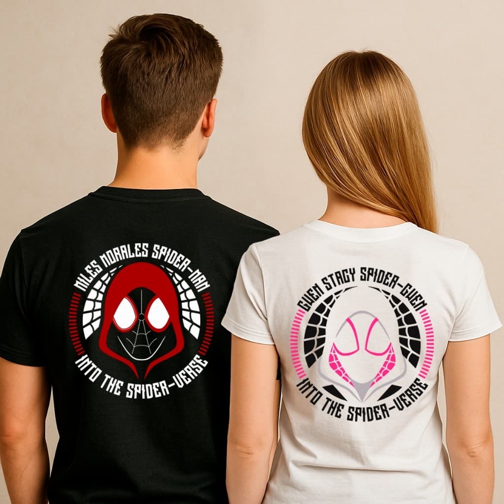 Camiseta Casal Aranha Camisa 100% Algodão Spider Kit Blusa Namorados Miles Gwen Conjunto Combinando