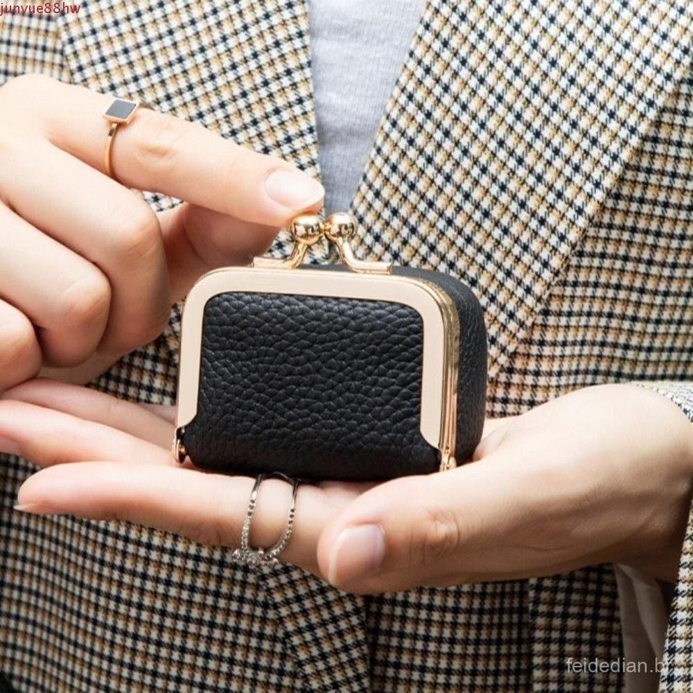Bolsa De Moedas JUNYUE Kiss Lock , Joias De Couro Quadrada Multifuncional , Mini Itens Pequenos De Cor Sólida