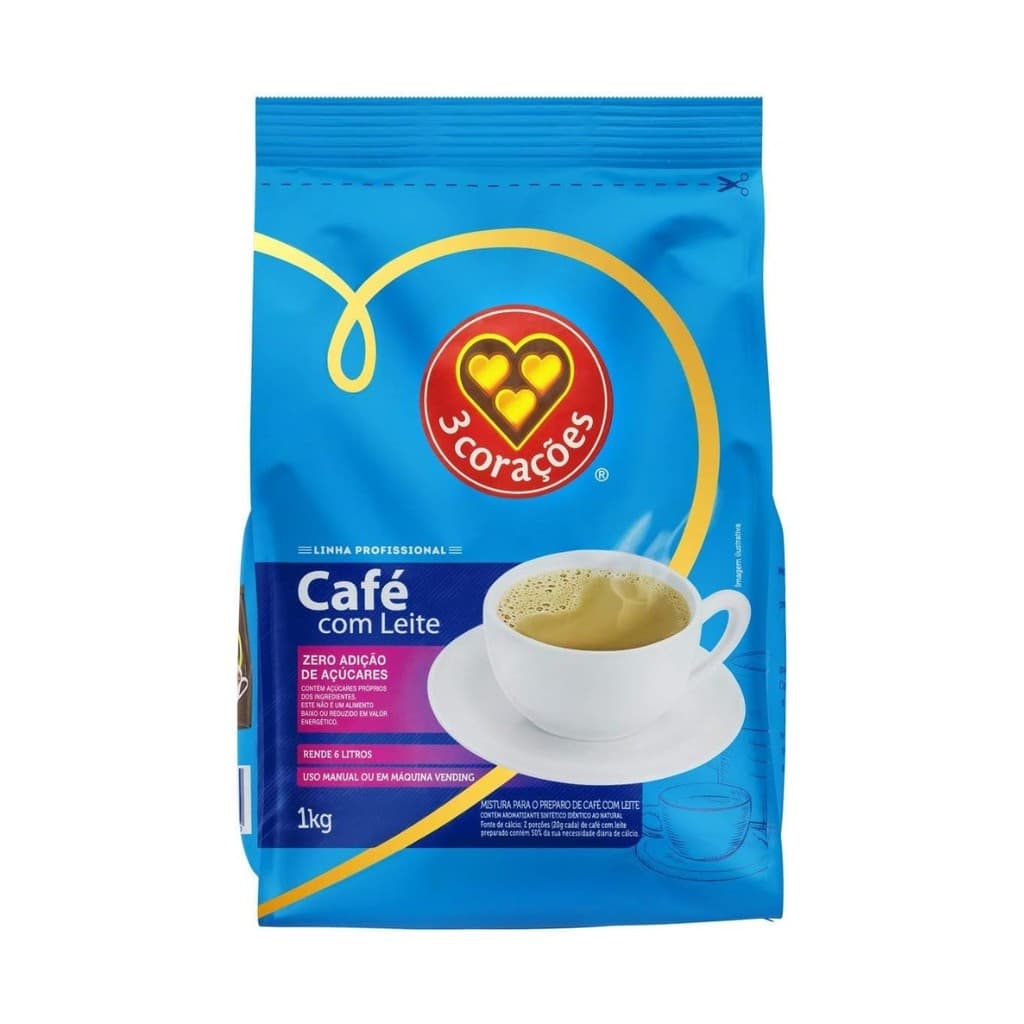 Café Com Leite Baixo Açúcar Vending 3 Corações 1KG