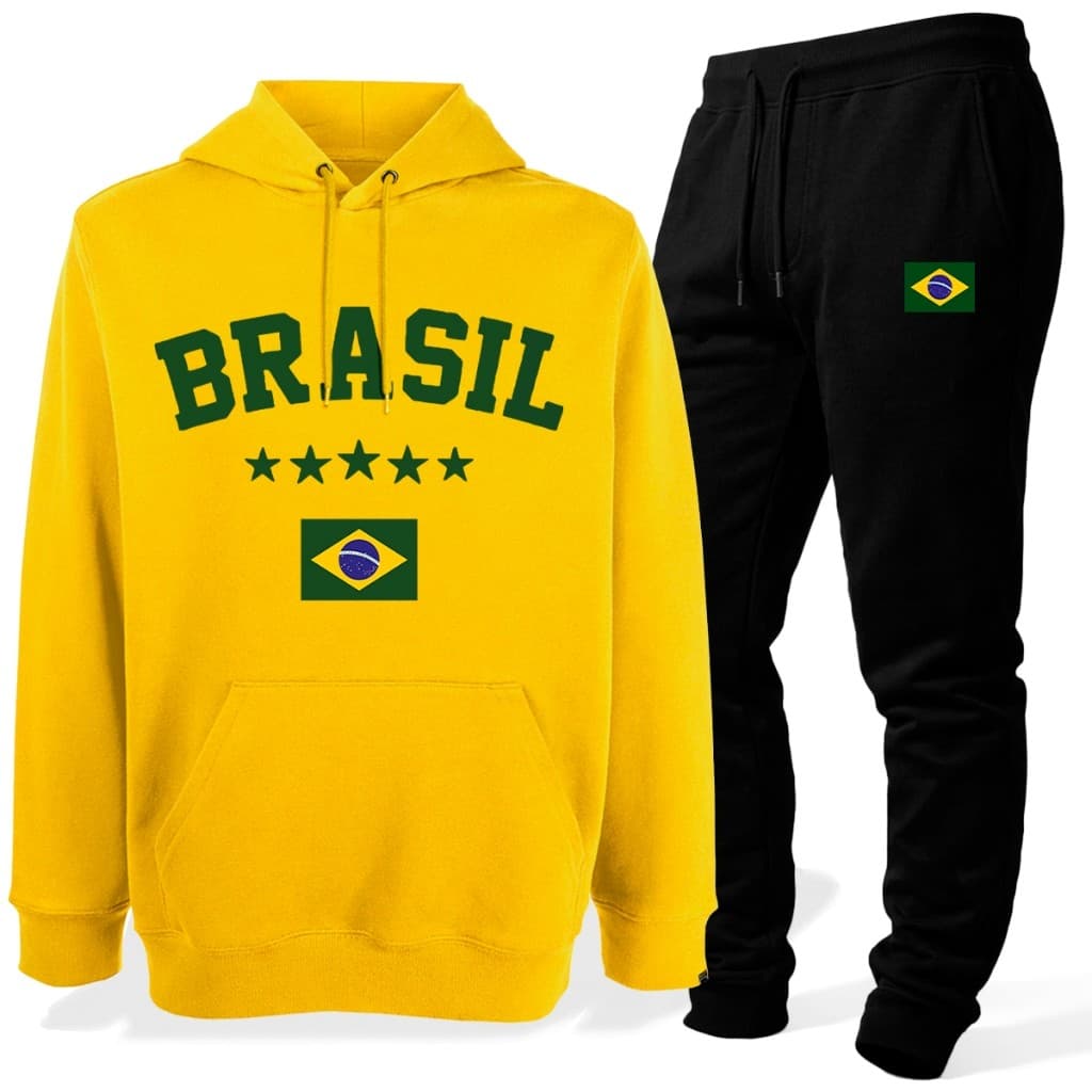 Kit Conjunto Blusa De Frio e Calça Moletom Brasil Copa do Mundo Seleção 2026 Inverno Casaco Abrigo