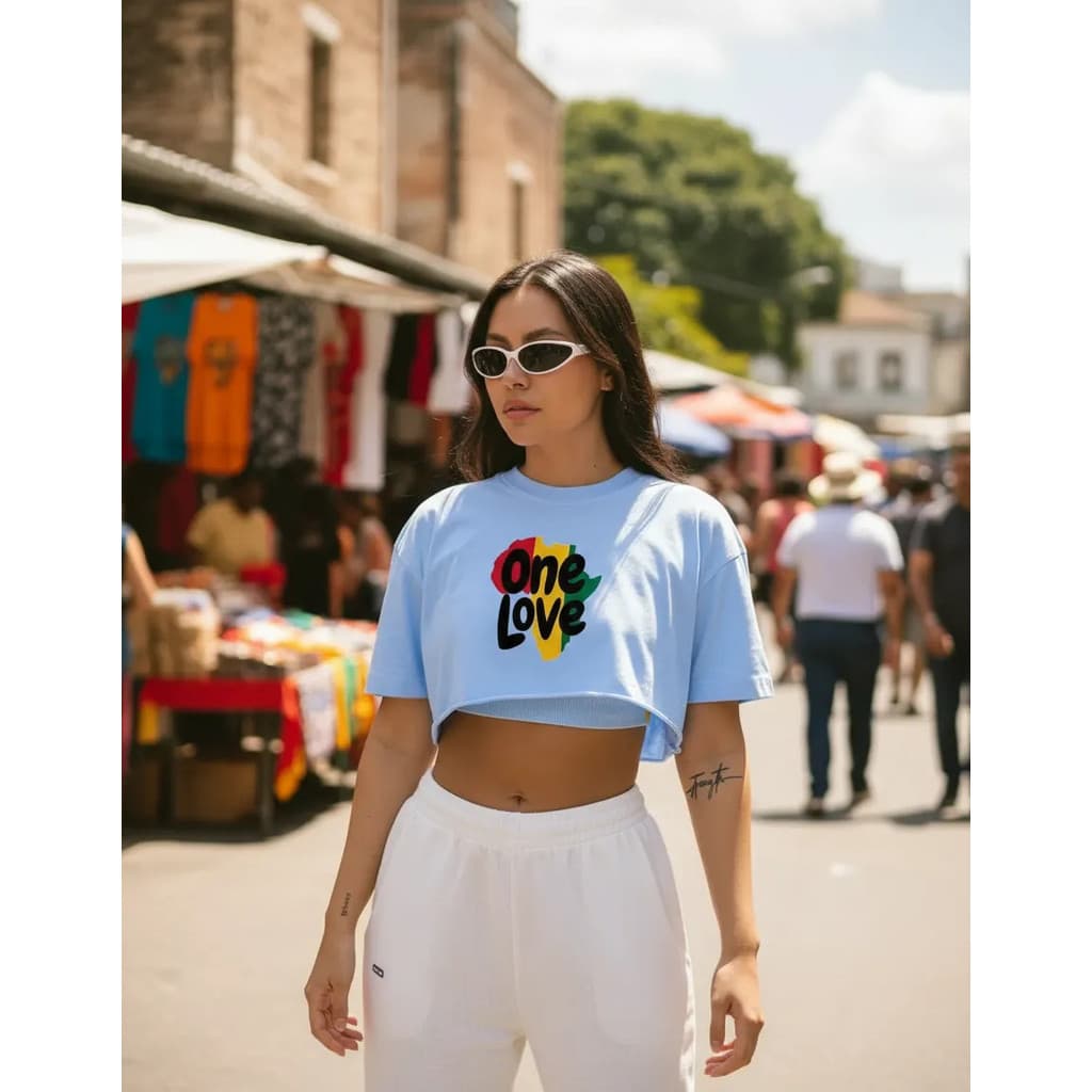 Cropped T Shirt Camisa Feminina One Love Mapa Reggae