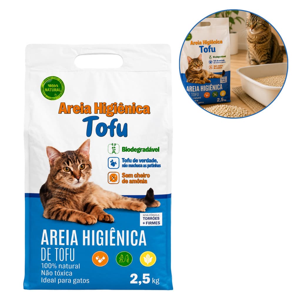 Areia Granulado De Tofu Aroma Neutro Para Gatos Biodegradável Descarte No Vaso Pct 2,5kg