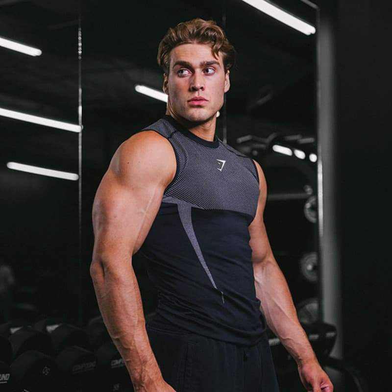 Regata Masculina Elástica Casual Fitness Tubarão De Secagem Rápida Confortável Adequada Para Academias Esportivas De Cor