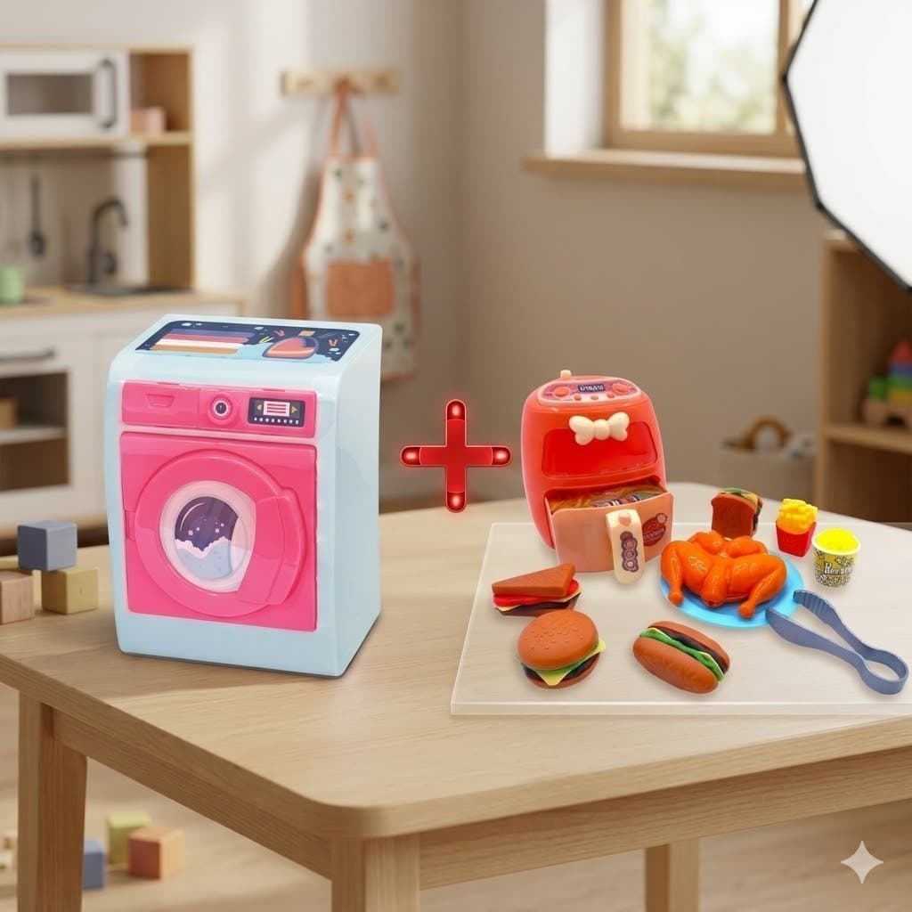 Kit brinquedos infantis lava fácil + air fryer com luzes acessórios