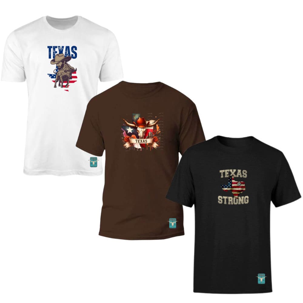 Kit 3 T-Shirt Texas Masculina 100% Algodão Agro Country