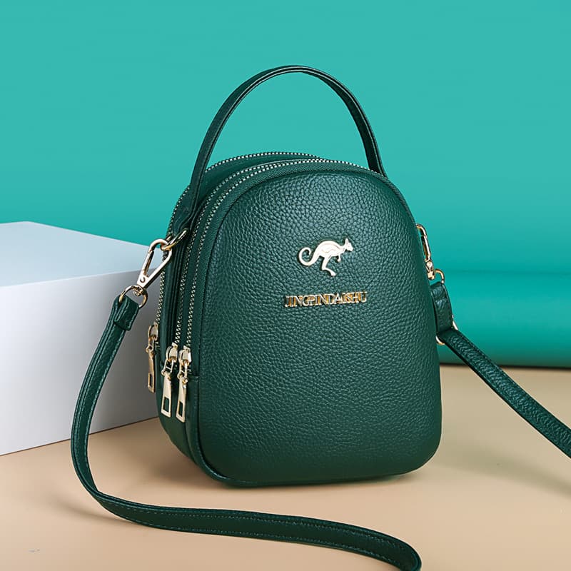Textura de couro genuíno genuíno três camadas pequena bolsa feminina 2026 novo estilo senhoras bolsa do telefone móvel b