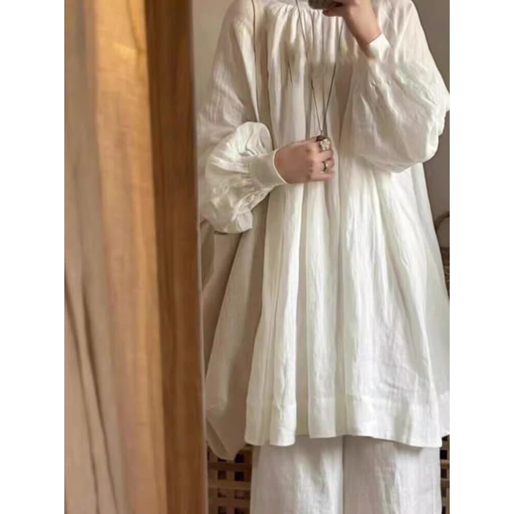 Retro estilo palácio lanterna manga camisa do bebê feminino estilo Mori branco rendas em torno do pescoço camisa de linh