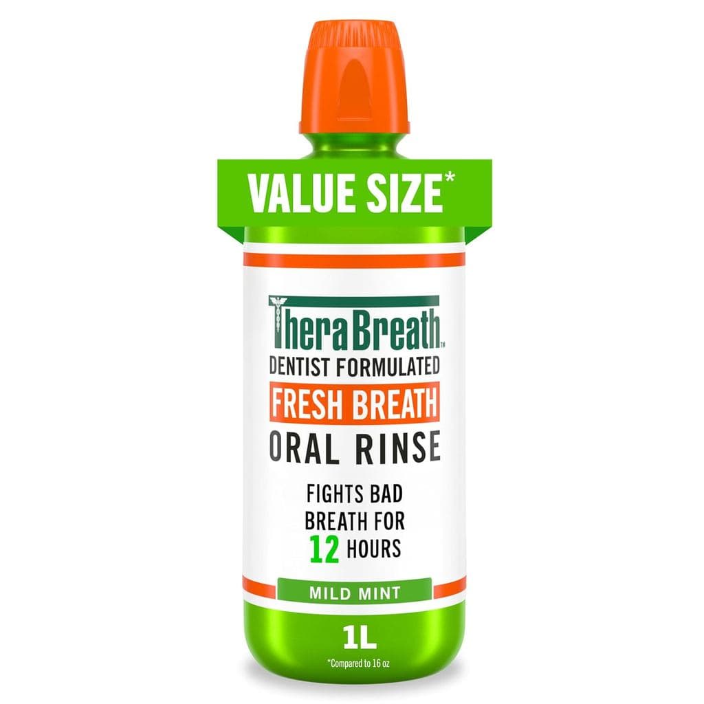 Enxaguante bucal TheraBreath Fresh Breath, sabor menta suave, sem álcool, 1 litro JHE3