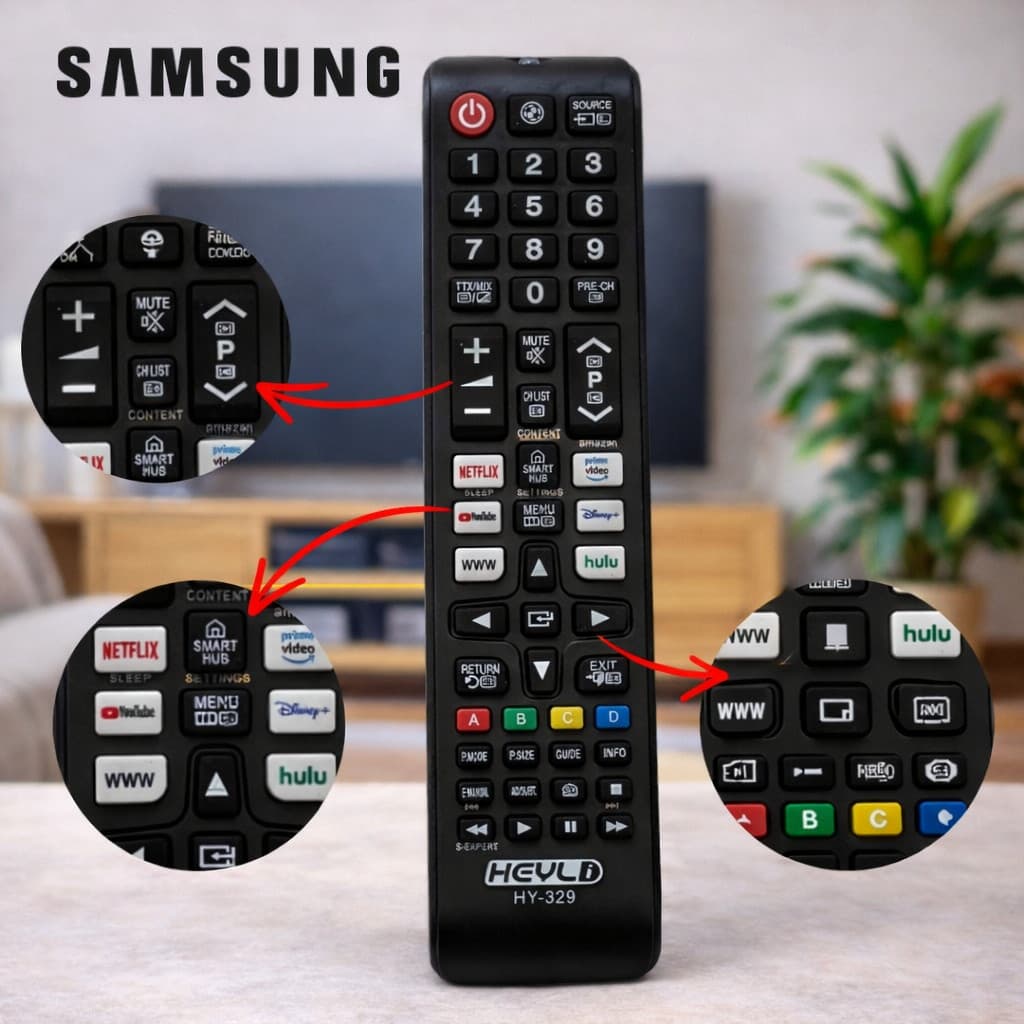 Controle Remoto SAMSUNG para SMART TV / NETFLIX, YOUTUBE, PRIME VIDEO, HULU, DISNEY+ / HY-329