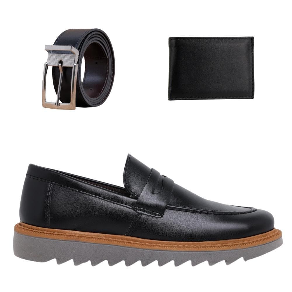 Kit Sapato Social Masculino Oxford Mocassim Tratorado Confortável Com Cinto E Carteira Slim
