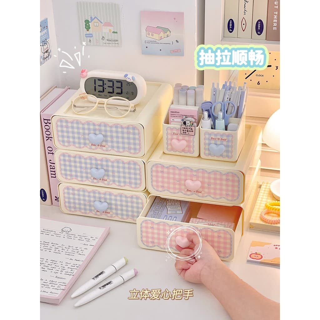 Multi-camada empilhável caixa de armazenamento de mesa Macaron treliça caixa de organização de cosméticos de grande capa