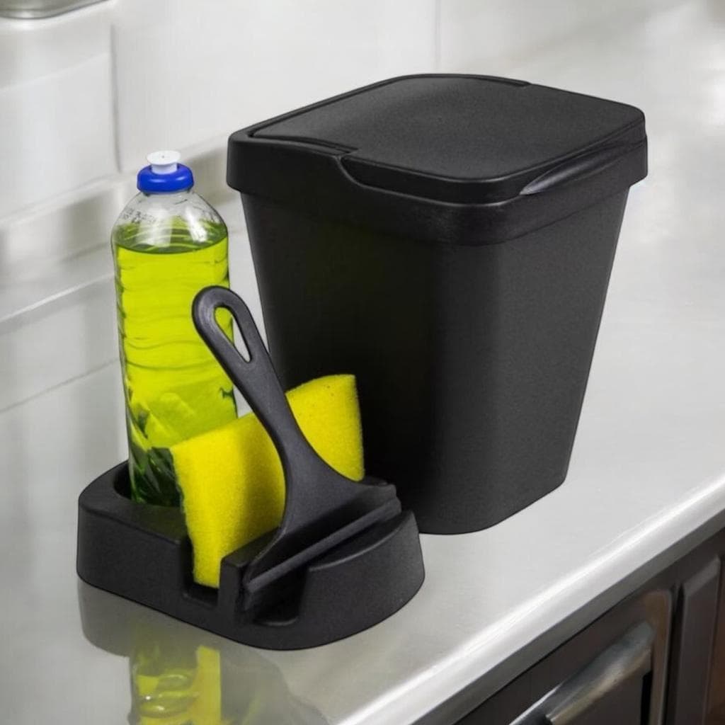 Kit Pia Elegance Lixeira 4,8 litros + Porta Detergente + Rodo de Pia