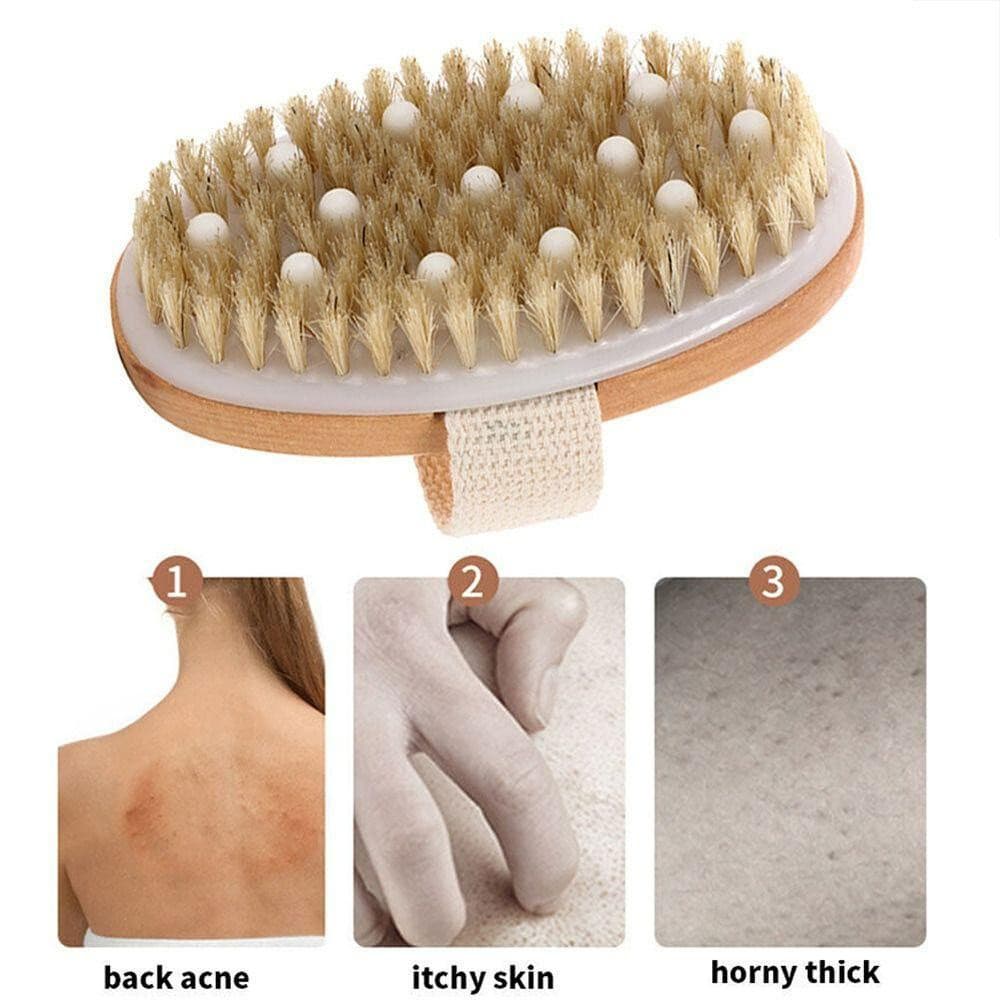 Escova de banho, escova corporal com cerdas esfoliantes, utilizada para drenagem linfática e massagem anticelulítica.