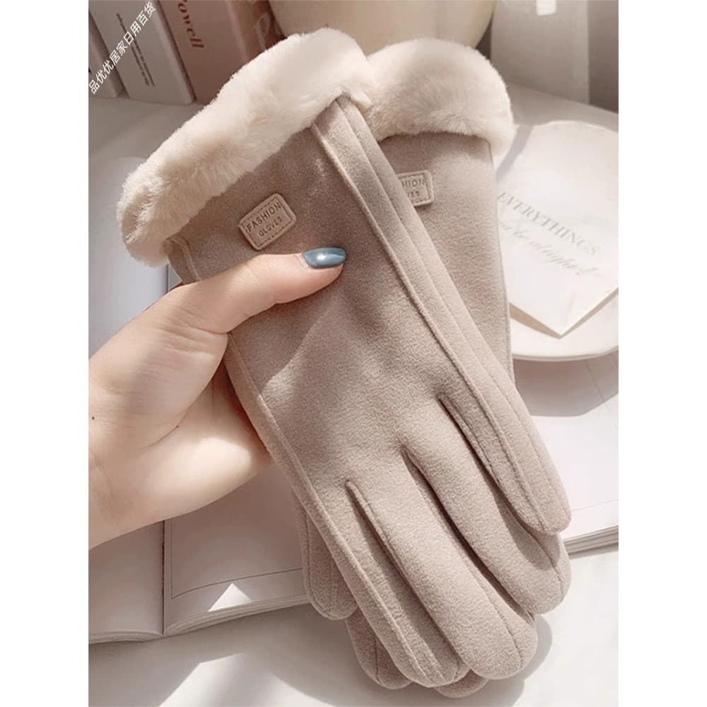 Luvas de inverno forro de lã feminino engrossado quente bonito camurça senhoras equitação à prova de frio ciclismo à pro