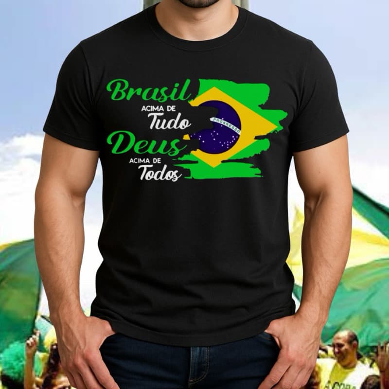 Camiseta unisex slim Deus acima de tudo Brasil acima de todos Bolsonaro dia a dia 100% Algodão premium pronta entrega