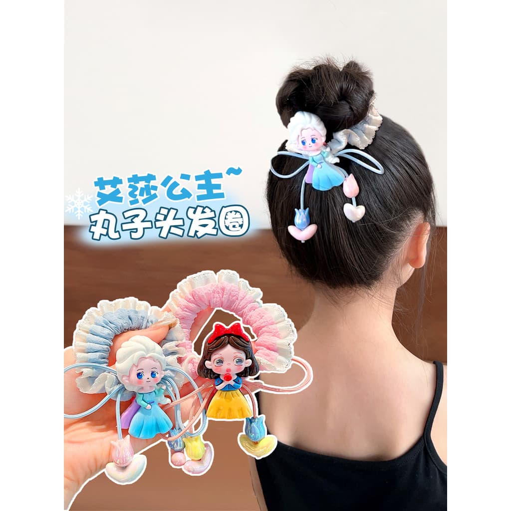 Desenhos animados Elsa neve branca crianças corda de cabelo meninas Bowknot bola faixa de cabelo meninas bonito laço de