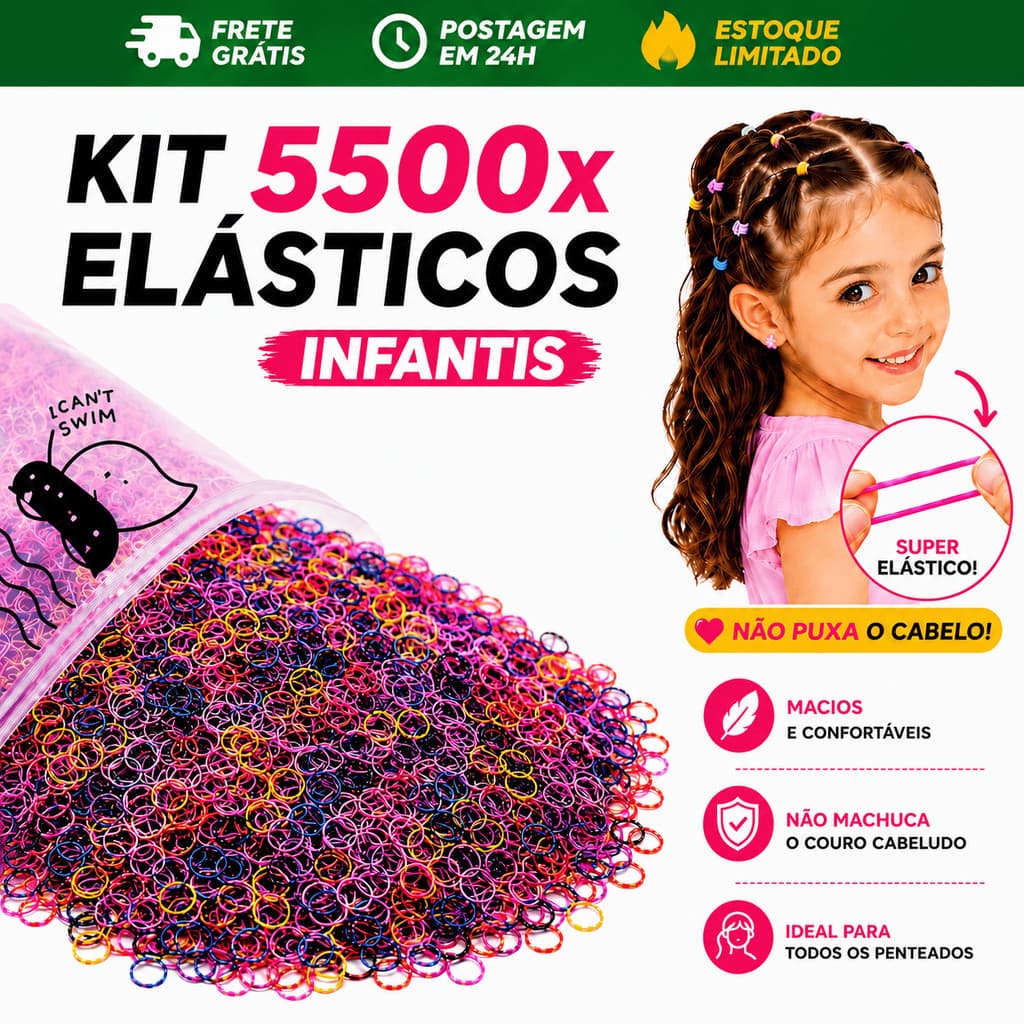 Combo 5500x Elásticos de Cabelo Liguinha Infantil Feminino com Bolsa Envio Imediato 24h