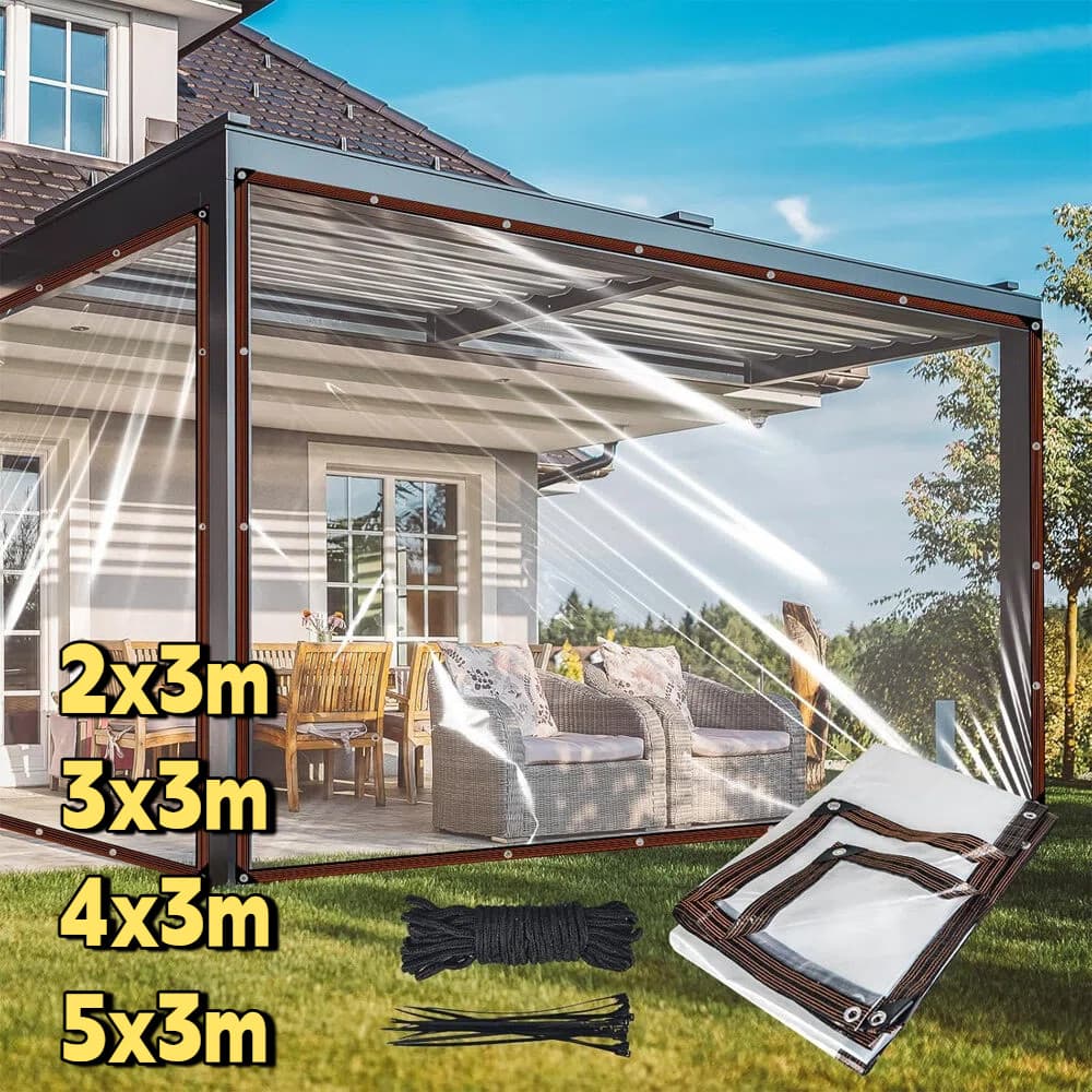 Lona Transparente de PVC Reforçada Impermeável Multifuncional para Portas, Janelas, Varandas e Garagens
