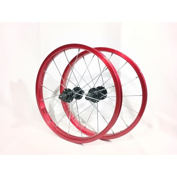 Roda Montada e Centrada para Bicicleta, Aro 16 Alumínio Vermelho, C/Cubo Preto, PAR (Diat.+Tras) - Rimaxx