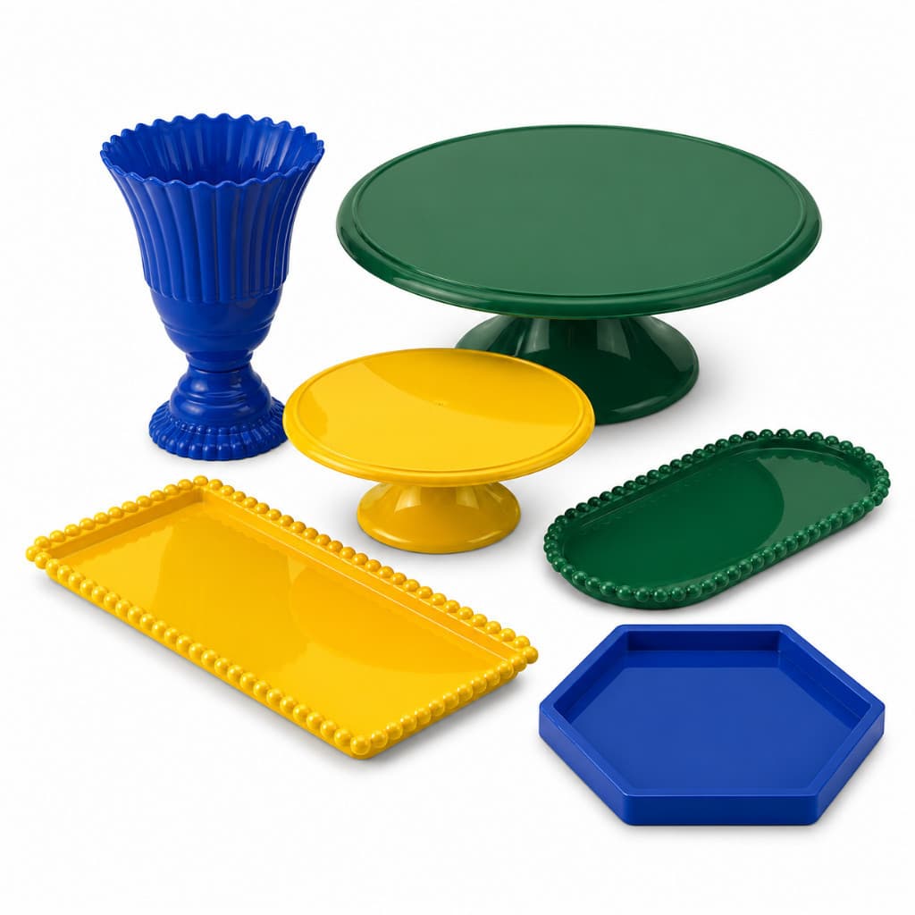 Kit Decoração Copa do Mundo 6 Peças com Boleiras Bandejas e Vasos