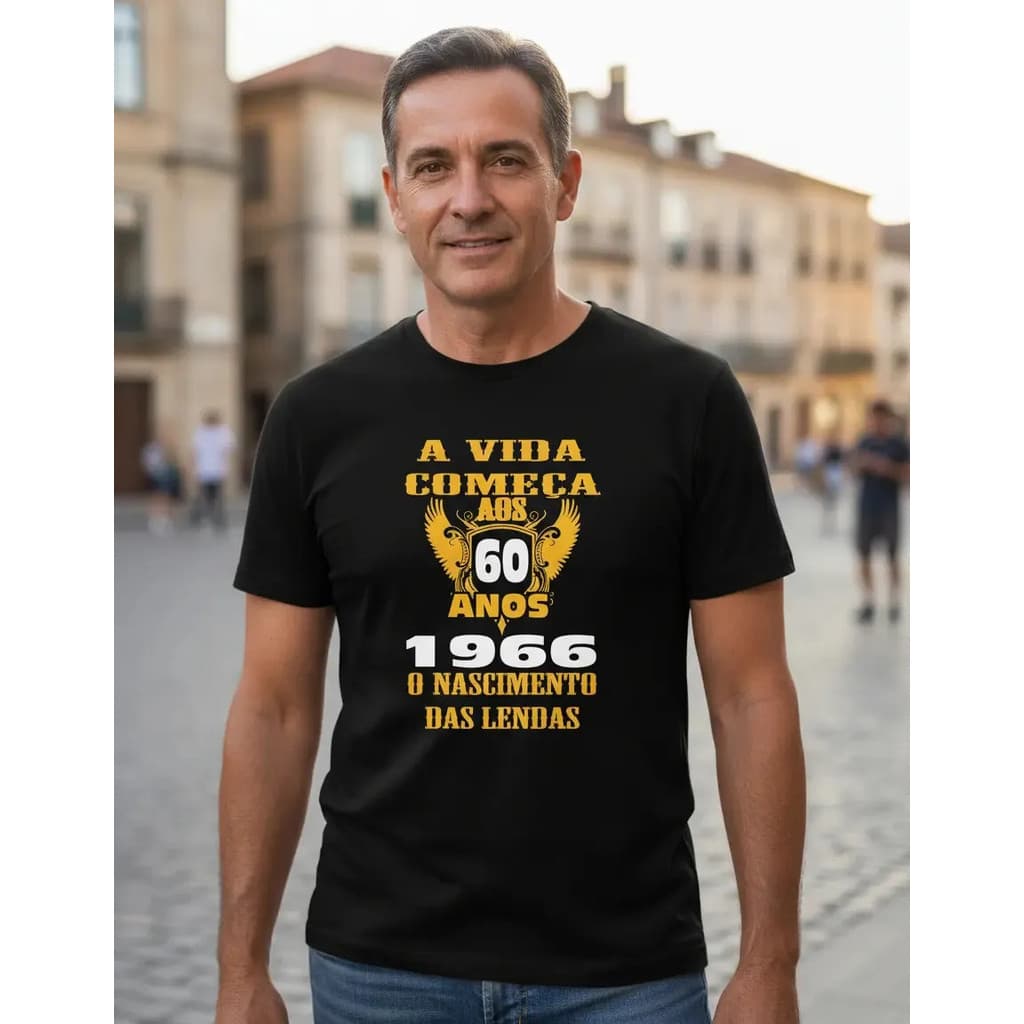 Camiseta Masculina A Vida Começa 60 Anos 1966 O Nascimentos Das Lendas 100% Algodão