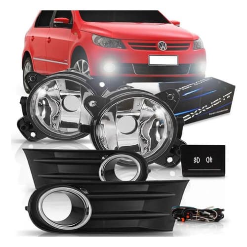 Kit Farol Neblina Milha Gol 09/12 Gv Com Grade Aro Cromado
