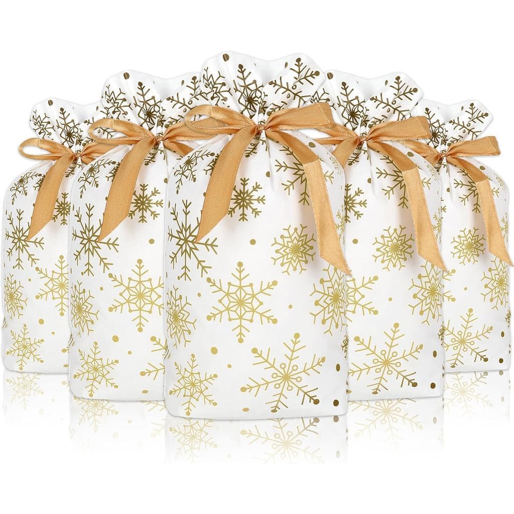 Whaline 72 Peças Sacos de Presente de Natal de Plástico com Cordão, 5,9 x 9,1 Polegadas, Sacos Brancos com Flocos de Nev