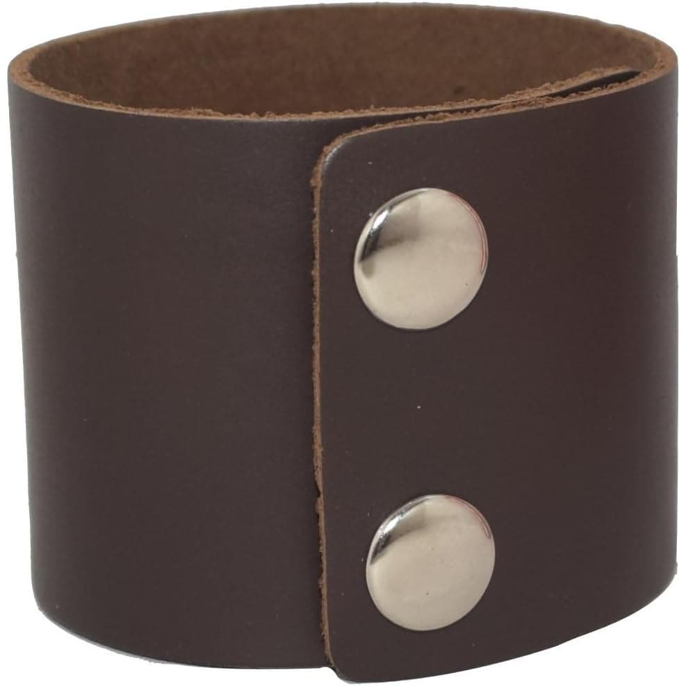 AZYOUNG Men's Black Brown White 5cm Wide Leather Bracelet Two Rows of Buckles Wristband Cuff Bangle,Length:23cm