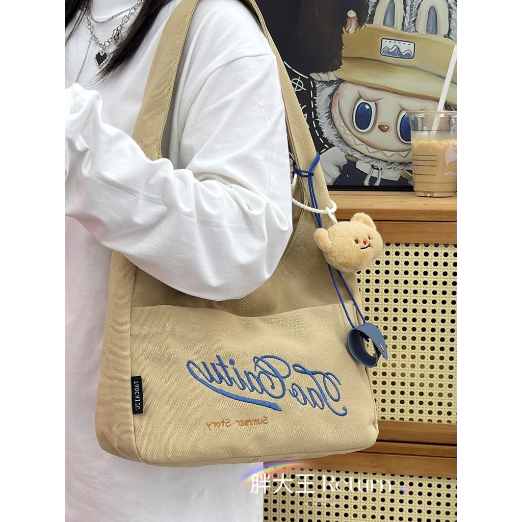 Japonês ins bolsa de lona feminina estudantes universitários classe Commuter bolsa de ombro grande capacidade sacola de