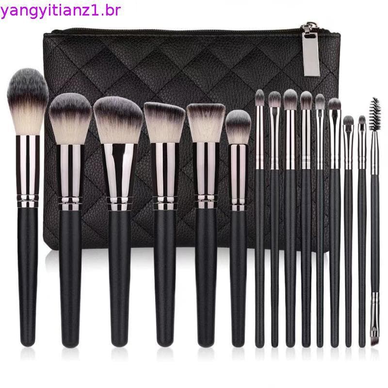 Kit 15 Pincéis De Maquiagem Profissional Com Necessaire Pincéis Para Base Sombra Blush