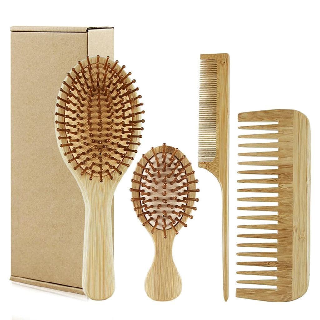 Conjunto de 4 pentes de bambu: pente de bambu para crescimento capilar, pente de dentes largos, pente de cabo fino, pent
