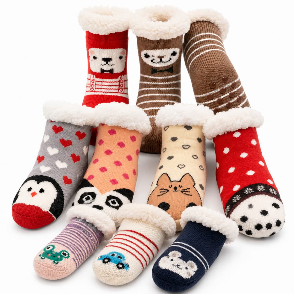 Kit 2 Pares Meia Pantufa Térmica Lã Felpuda Antiderrapante Infantil Adulto e Criança Forrada Grossa