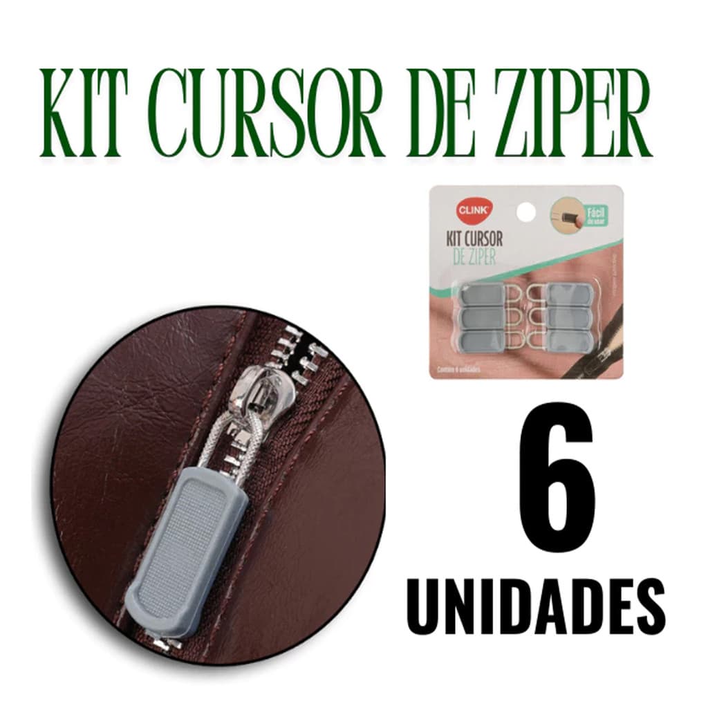 Kit 6 Cursores de Zíper Clink Reparo Rápido Sem Costura