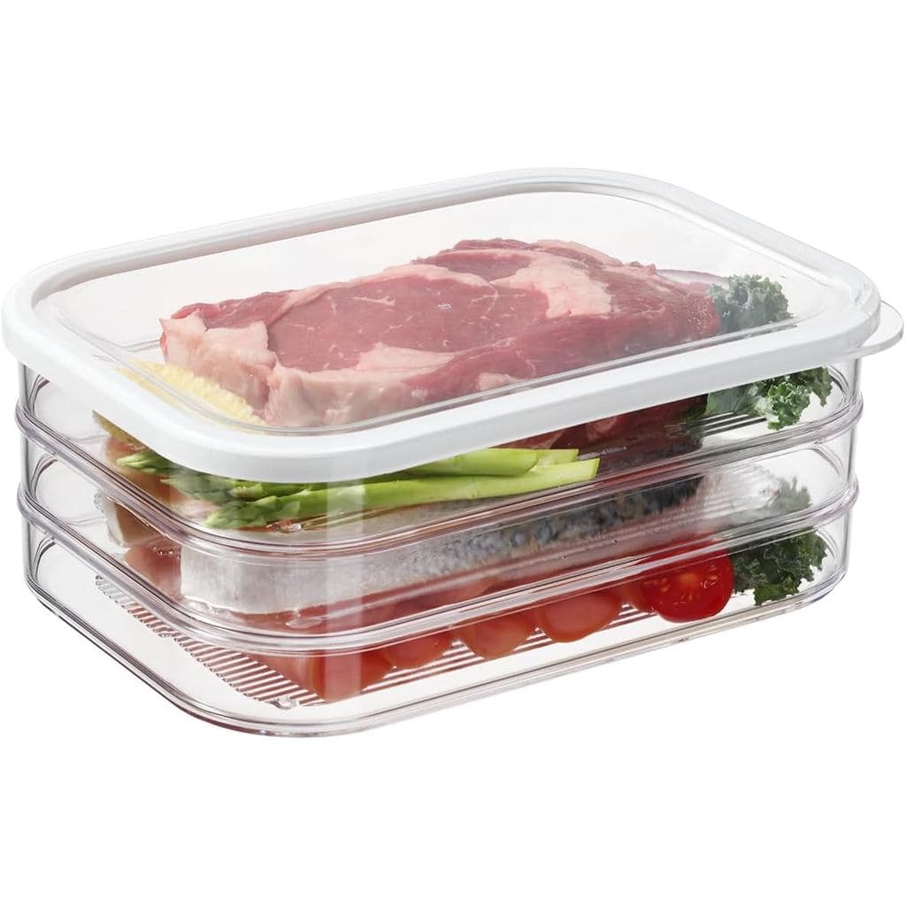 Recipiente Empilhável para Armazenamento de Carnes Frios, Recipiente de 3 Níveis para Carnes Frios no Refrigerador – Lav